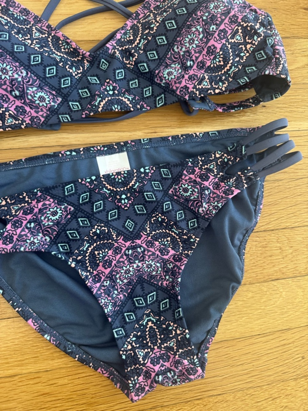 Xhilaration Swim Blue Hippy Bohemian Style 2 Piece Bikini - Picture 4 of 11